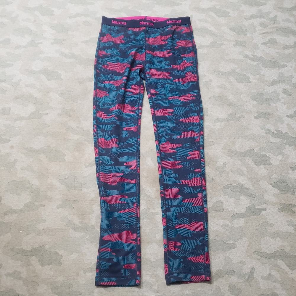 Marmot Leggings Womens XL Blue Camo Base Layer Athletic Hiking Pull On